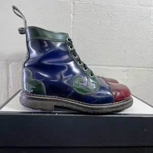 John Fluevog Swirl Boots 6 Eye Derby Red Blue Green Leather Women's 7 Men's 5